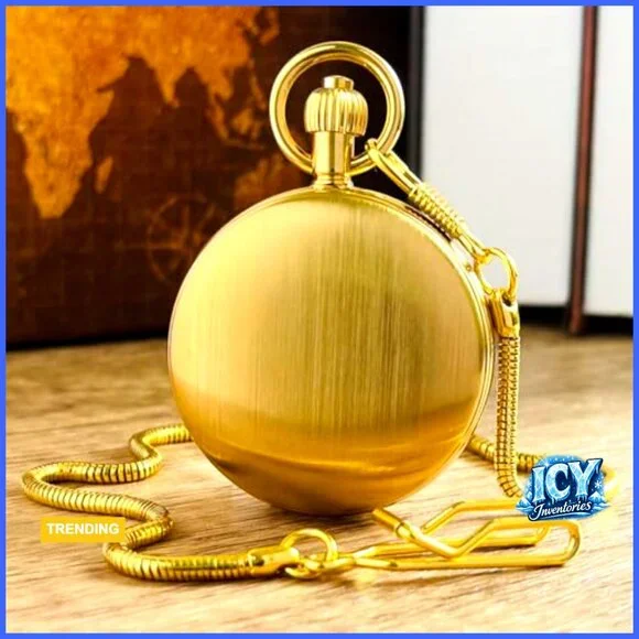 Gold Mechanical Pocket Watch with Chain Wind Up Vintage Men's Women's